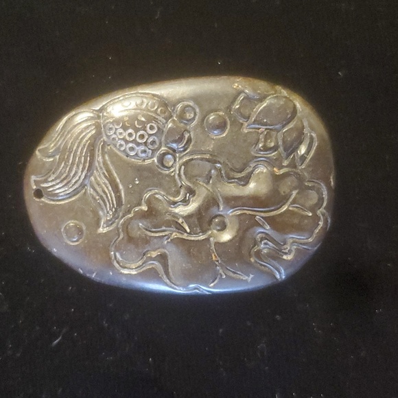 New Carved Chinese Old Jade Fish Flower Oval Pendant. - Picture 1 of 8